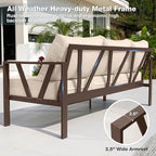Outdoor Patio Furniture Set, 4 Pieces Metal Patio Furniture Set with Coffee Table, Modern Outdoor Patio Conversation Seating Set with 6” Thick Cushions, Upgrade Beige