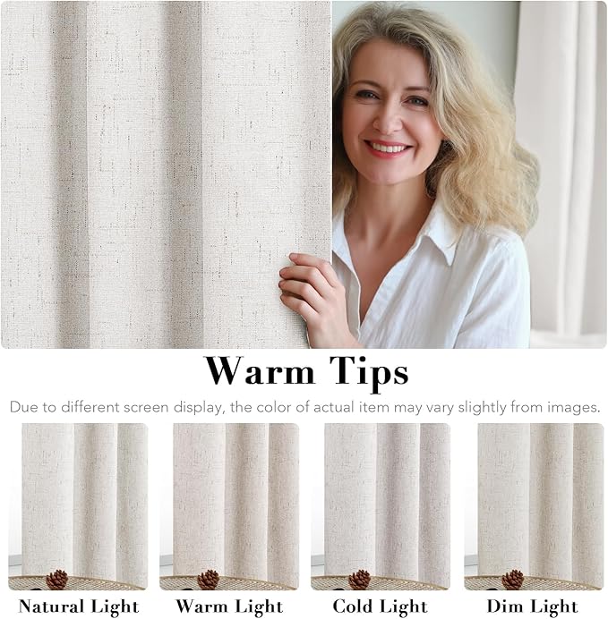 H.VERSAILTEX Sliding Door Curtains, Linen 100% Blackout Curtains Durable Thick Textured Linen Look Patio Door Curtain Anti Rust Grommet Extra Wide Window Drapes, W100 x L96 inch- Ivory