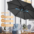 Ayge 9FT Large Outdoor Patio Umbrella Market Table Umbrella-UV Resistant, Easy Push Button Tilt and Crank, 8 Sturdy Fiberglass Ribs Heavy-Duty Pool Umbrella for Deck, Backyard,Garden,Black