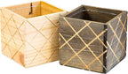 Wood Planter Box with Diamond Cross Hatch Style, 5 Inch Square, Rustic Barn Wood, Plastic Liner, Wedding Flowers Holder, Home and Venue Decor (5x5 Diamond Cross Hatch Set of 4, Natural)