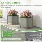 LUE BONA Outdoor Plant Pots, 13.7" x 12.5" x 14.5" HDPS Flower Pots with Drainage Holes, Outdoor Planters Boxes for Outdoor Plants - Porch Patio, Garden or Entryway, Light Gray-Oil Printed