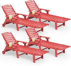 Lounge Chair Outdoor Set of 4 with Wheels, Adjustable 5-Position Chaise Lounge Outdoor, Patio Lounge Chair for Poolside Backyard, Red