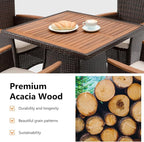 Wisteria Lane Patio Outdoor Table and Chairs Set, Rattan Outdoor Patio Furniture Set with Removable Cushions, Outdoor Patio Dining Sets with Acacia Wood Tabletop for Deck Garden Backyard, Brown