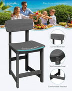 SERWALL Outdoor Bar Stools Set of 2, All Weather HDPE 25" Counter Height Bar Stools with Back, Outdoor Armless Barstools for Patio, Garden, Backyard, Balcony, Poolside, Gray