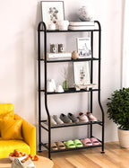 5-Tier Metal Plant Stand Indoor Outdoor, Waterproof Flower Stand for Multiple Pots, Heavy Duty Plant Stands for Living Room Patio Garden Decor, Tall Plant Shelf with Leveling Feet, Black