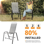 VINGLI Set of 2 Stackable Outdoor Bar Stools – Sling Chairs with High Back & Armrests, for Lawn, Garden, Bar, Grey
