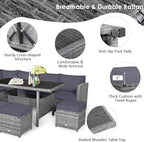 Tangkula 7 Pieces Patio Furniture Set, Outdoor Sectional Rattan Dining Sofa Set with Cushions, All Weather Wicker Conversation Couch Set with Dining Table & Ottomans for Yard Garden Poolside, Grey