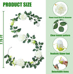 Artificial Rose Vine Garland, 6 Pack, White Silk, 7.75 Ft Each