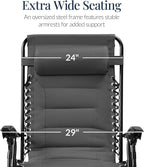 Best Choice Products Oversized Padded Zero Gravity Chair, Folding Outdoor Patio Recliner, XL Anti Gravity Lounger for Backyard w/Headrest, Cup Holder, Side Tray, Polyester Mesh - Gray