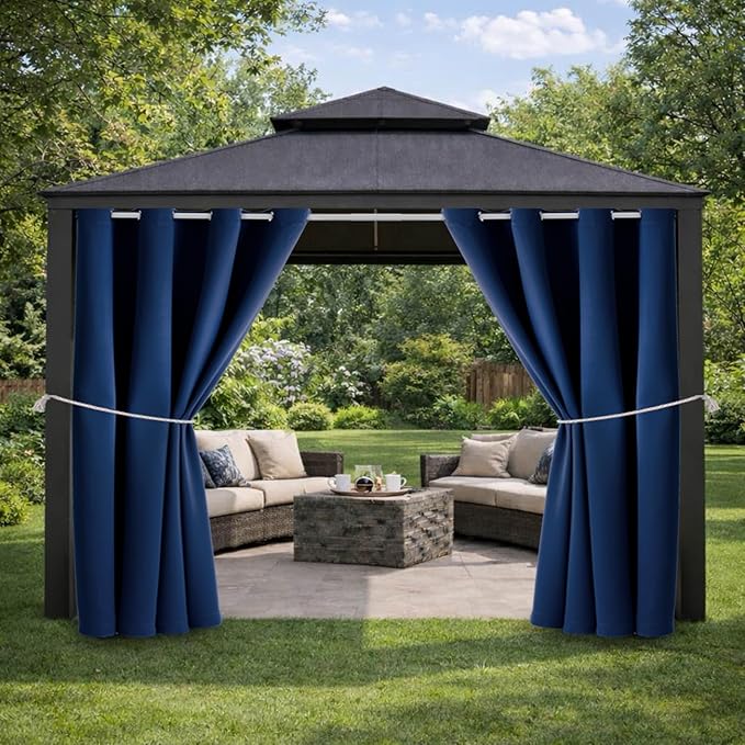 DIVA EN CAMINO DEC Outdoor Patio Curtain Waterproof Darkening Thermal Insulated Indoor Curtains for Bedroom, Porch, Living Room, Pergola, Cabana, W52 x L63, Navy, Set of 2 Panels