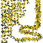 Artificial Sunflower Garland, 7.5 Ft Green Silk Vines, 12 Pack