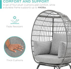 Best Choice Products Wicker Egg Chair, Oversized Indoor Outdoor Lounger for Patio, Backyard, Living Room w/ 4 Cushions, Steel Frame, 440lb Capacity - Gray/Heather Gray