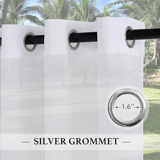 RYB HOME 2 Panels Outdoor Curtains for Patio - Linen Look Semi-Sheer Curtains for Patio Waterproof, Indoor Outdoor Drapes for Gazebo Pergola Balcony Pool Spa, Wide 54 x Long 84