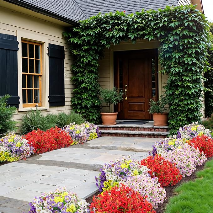 24 Bundles Artificial Pansy Flowers for Outdoor, Faux Silk Pansies Spring Flowers Outside for Planter Front Door Porch Patio Yard Window Box Home Decor (Red)
