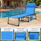 Folding Chaise Lounge Chair - 400lb Capacity, 5-Position Adjustable Recliner with Pillow | Portable for Patio, Pool, Camping & Sunbathing (Blue)