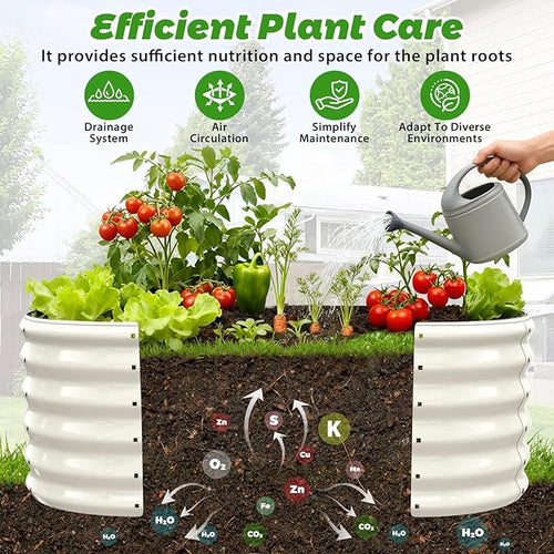 17" Tall Outdoor Garden Raised Garden Bed Kits, 4ft X 2ft Oval,0.8MM Thick Metal Raised Planter Bed/Ground Planter Box for Variety of Flowers,Herbs,Vegetables (Cream White, 48X24X16.5 Inches)