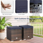 Tangkula 2 Pieces Patio Ottomans, Patiojoy Hand-Woven PE Rattan Side Table with Removable Cushion & Hidden Storage Space, Multifunctional Storage Box, Seat for Patio, Backyard, Poolside (Navy)