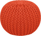 COTTON CRAFT Round Pouf - Hand Knitted Cotton Braid Cord Cable Dori Ottoman - Foot Stool Floor Pouf Footrest Accent Seat Furniture Bean Bag - Living Room Kids Room Nursery Dorm Décor - 20x14 - Orange