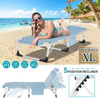 ABORON 3 in 1 Sun Tanning Chair Oversized with Mat&Face Arm Hole, Heavy Duty Folding Chaise Lounge Chairs, 5-Position Outdoor Lounge Chair/Pillow, for Beach, Pool, Lawn, Yard, Patio