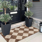 Outdoor Rug, Checkered Brown and Beige Entryway Mat, 2 x 4 Ft 3 In