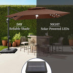 Best Choice Products 9x12ft LED Cantilever Patio Umbrella w/Base Included & 360° Rotation, Large Solar Offset Hanging Outdoor Sun Shade for Deck, Backyard Table w/Stand & Lights – Brown