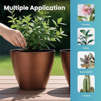 2 Pack Plastic Plant Pots with Drainage Holes, 8 inch Planter for Indoor Outdoor Plant, Garden Flower Pots for Aloe, Herbs, Cactus (Brushed Copper, 2pcs)