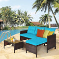 Outdoor Rattan Sectional Sofa Set, 3 Piece L-Shape Turquoise