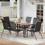 TLSUNNY 7 Pieces Patio Dining Set, Outdoor Table and Chairs W/1.69″ Umbrella Hole, 30"X 55" Table and Stackable Textilene Chair, All Weather Patio Furniture Set (Umbrella not Included) (Black)