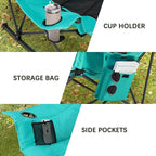 Oversized Rocking Camping Chair with Headrest & Cup Holder - 400lbs Capacity, 600D Oxford Fabric, Easy Fold Portable Outdoor Rocker Chair for Camping, Backyard, Beach, Blackgreen