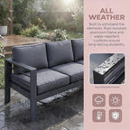Kiss the Water Outdoor Couch Aluminum Patio Furniture Sofa, 3 Seat All-Weather Metal Patio Couch with 5" Thick and Soft Cushion and Wide Arm, Outdoor Sofa for Balcony, Porch