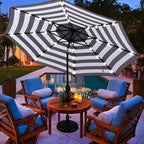 Blissun 9 ft Solar Umbrella 32 LED Lighted Patio Umbrella Table Market Umbrella with Tilt and Crank Outdoor Umbrella for Garden, Deck, Backyard, Pool and Beach (Black and White)