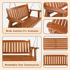 Wooden Porch Swing 2-Seater, Bench Swing with Hanging Chains, Heavy Duty 800 LBS, for Outdoor Patio Garden Yard, 4 Ft, Brown