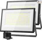 Olafus 2 Pack 300W LED Flood Light Outdoor, Super Bright Outside Floodlights with Plug, IP66 Waterproof 6500K Daylight White Exterior Security Light for Yard Stadium Lawn Barn