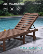 SERWALL Patio Chaise Lounge Set of 4, HDPE Outdoor Lounge Chair with Cup Holder, 5 Positions Adjustable Poly Lounger with Rolling Wheels for Poolside, Deck, Sunbathing, Brown