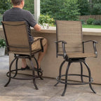Kozyard Isabella Outdoor Swivel Bar Stools, Counter Height Patio Swivel Chairs with Textilene Seat, High Outdoor Bar Chairs for Backyard, Bistro, and Patio Bars Beige