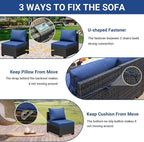 Jing's Villa 2 Piece Patio Wicker Armless Sofa, All-Weather Outdoor Sectional Sofa Set with Thick Seat Cushions and 2 Back Cushions for Garden Patio, Backyard, Poolside Navy
