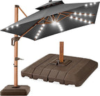 Best Choice Products 10ft Square Cantilever Patio Umbrella w/Base Included, Woodgrain Pattern Pole & Solar LED Lights, 360-Rotation, Offset Hanging Outdoor Shade - Gray