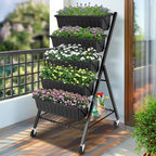 Homdox 5-Tier Vertical Garden Bed with Lockable Caster Wheels and Storage Rack - 4FT Vertical Raised Bed with 5 Garden Planter Boxes- Perfect to Grow Vegetables Herbs Flowers Indoor(Black)