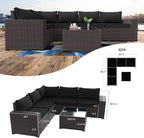 Kullavik 6PCS Outdoor Patio Furniture Set PE Wicker Rattan Sectional Sofa Patio Conversation Sets,Black