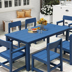 7 Piece Outdoor Dining Table Set HIPS Patio Dining Sets with Umbrella Hole Outdoor Furniture for 6 All Weather Patio Furniture Set for Outside Deck Backyard Poolside Garden, Deep Blue