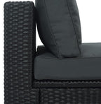 Merax 7-Piece Outdoor Wicker Sectional Sofa Set,Modular Rattan Conversation Set with Gray Cushions,Striped Green Pillows & Tempered Glass Coffee Table for Patio,Garden,Deck,Black