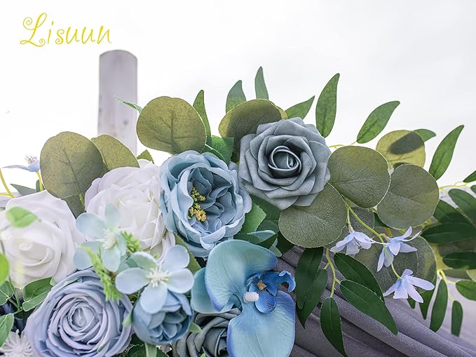 Artificial Flowers Wedding Arch Swag Set, Grey Blue Silk, Large and Small