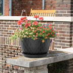 12/10/9 inch Large Plant Pots, 3 Pack Wide Flower Pots for Outdoor Indoor Plants with Water Ripples, Big Plastic Planters with Drainage Holes and Saucers for Garden House Plants, Black
