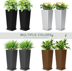 24" Set of 2 Tall Black Planters for Outdoor Plants, Large Flower Pots Planters with Drainage Holes & Tray, Modern Indoor Tapered Planter for Front Porch