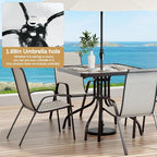 Arlopu 5 Piece Outdoor Patio Dining Set (Umbrella not Included), Porch Furniture with 4 Textline Chairs, 1 Square Glass Table for Garden, Backyard and Poolside, Lawn (Beige)