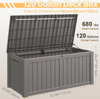 Outdoor Storage Box, Resin Deck Boxes Indoor and outdoor, Waterproof Storage Box Lockable Lid (Grey, 120 Gallon)