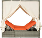 Harper & Bright Designs Adjustable Outdoor Sun Lounger with Canopy,Multi-Position Recline Patio Chair with Removable Cushion,Weather-Resistant Rattan Chaise Lounge for Poolside,Garden & Terrace,Orange