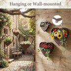 3 Pcs 3 Size Heart Metal Hanging Planter Indoor Outdoor, 13.4" 10.6" 7" Large Metal Plant Hangers Vintage Flower Pot with Hook Chain Drain Hole Gift for Gardener Women Mom Home Decor(Brown)