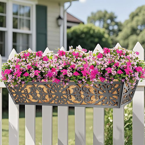 2 Pack 30 Inch Window Boxes Planters Railing Planter Box with Adjustable Brackets & Coco Liners Fabric Plant Grow Bags Deck Railing Planter Boxes Balcony Hanging Flower Box for Outdoor Plants