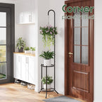 2-Tier Hanging Plant Stand Indoor and Outdoor , Space-Saving Iron Planter Shelves, Multiple Flower Pot Display Holder Shelf with Hanging Hook, Corner Plant Stands (Black)